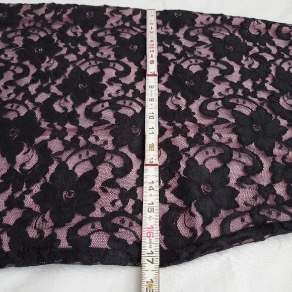 Black Floral Lace Dress Pink Lining Sleeveless V-Neck Mica Size L Whimsigoth - Picture 6 of 10